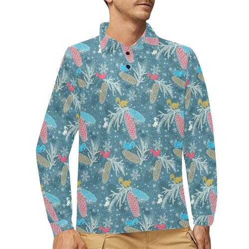 Squirrel Pattern Print Design 01 Men's Long Sleeve Polo Shirt
