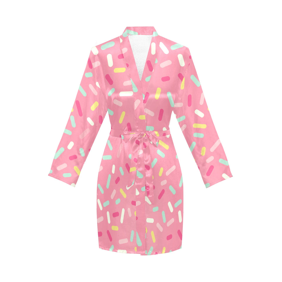 Pink donut glaze candy pattern Women's Long Sleeve Belted Night Robe