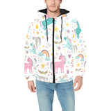 Colorful unicorn pattern Men's Padded Hooded Jacket