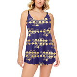 Beautiful japanese fan pattern Chest Sexy Pleated Two Piece Swim Dress