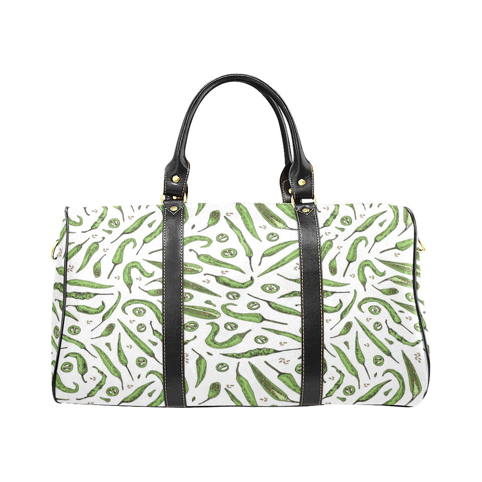 Hand drawn sketch style green Chili peppers patter Travel Bag
