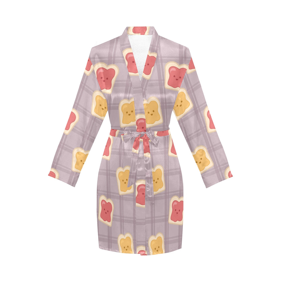 Bread Toast Pattern Print Design 05 Women's Long Sleeve Belted Night Robe