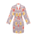 Bread Toast Pattern Print Design 05 Women's Long Sleeve Belted Night Robe