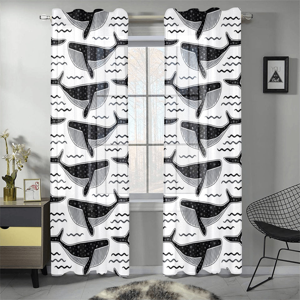 Black whale pattern Gauze Curtain