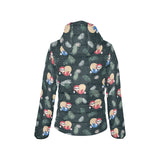 Cute sloths sleeping christmas ball santa hat patt Women's Padded Hooded Jacket