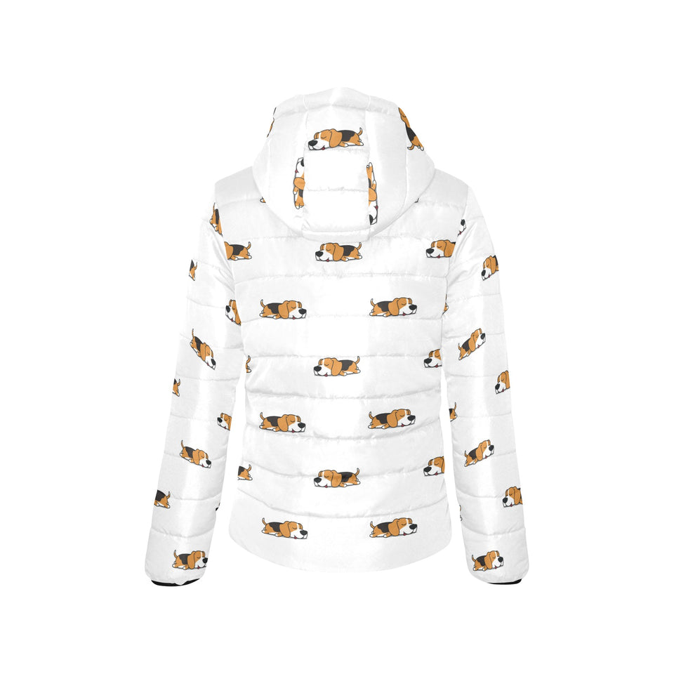 Cute beagle dog sleeping pattern Women's Padded Hooded Jacket
