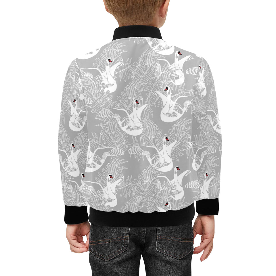 white swan gray background Kids' Boys' Girls' Bomber Jacket