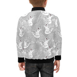 white swan gray background Kids' Boys' Girls' Bomber Jacket