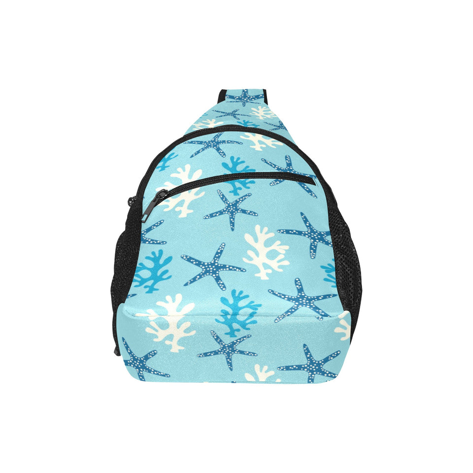 Blue starfish coral reef pattern All Over Print Chest Bag