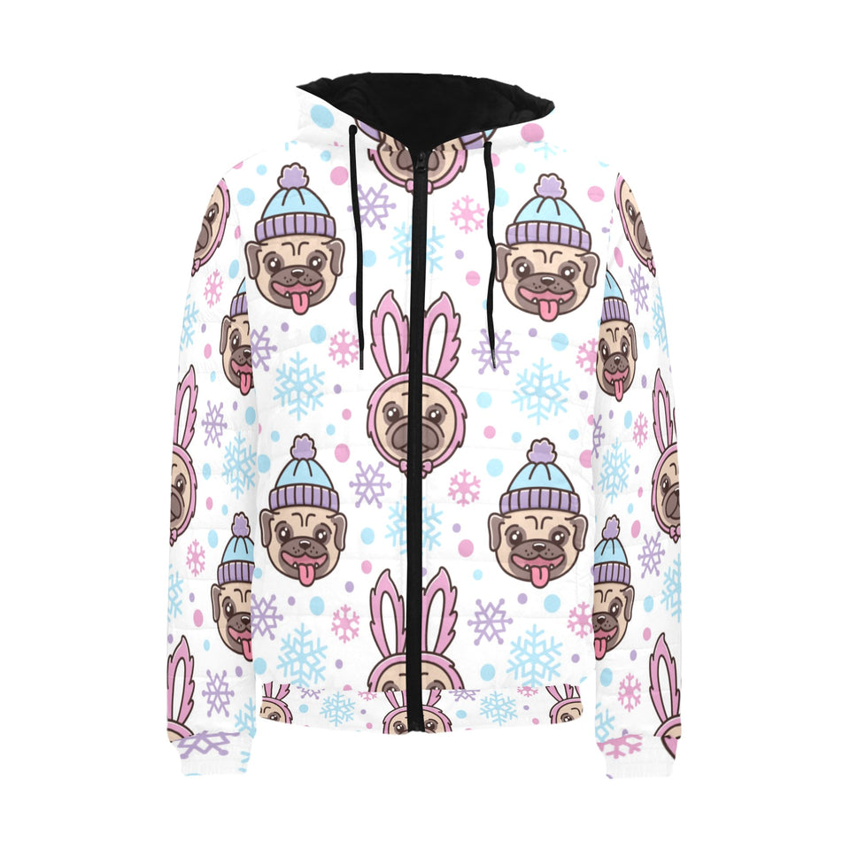 Cute pug hat rabbit costume pattern Men's Padded Hooded Jacket