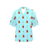 electric guitar pattern light blue background Women's All Over Print Hawaiian Shirt