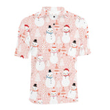 Cute snowman christmas tree snowpink background Men's All Over Print Polo Shirt