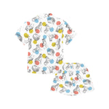 Siberian husky and colorful circle pattern Kids' Boys' Girls' V-Neck Short Pajama Set