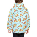 Hand drawn pizza blue background Kids' Boys' Girls' Padded Hooded Jacket