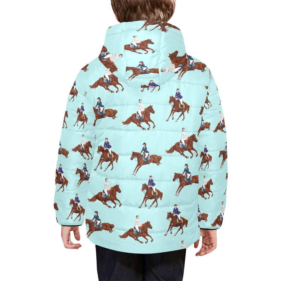 Horses running horses rider pattern Kids' Boys' Girls' Padded Hooded Jacket