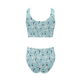 Seagull Pattern Print Design 01 Chest Bowknot High Waisted Bikini Swimsuit