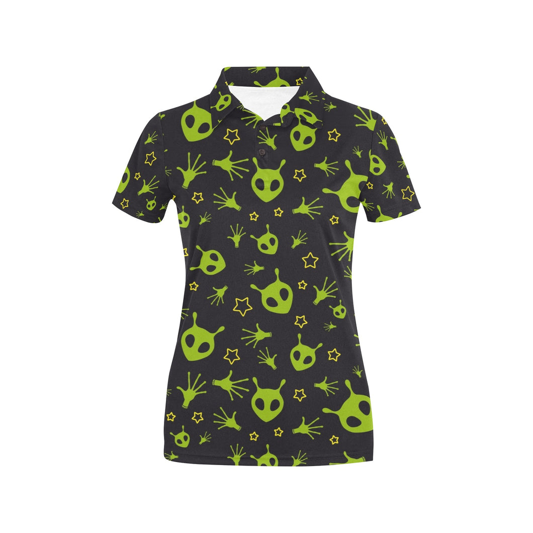 Alien Pattern Print Design 02 Women's All Over Print Polo Shirt