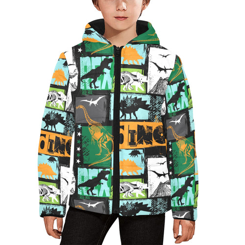 dinosaurs print pattern Kids' Boys' Girls' Padded Hooded Jacket
