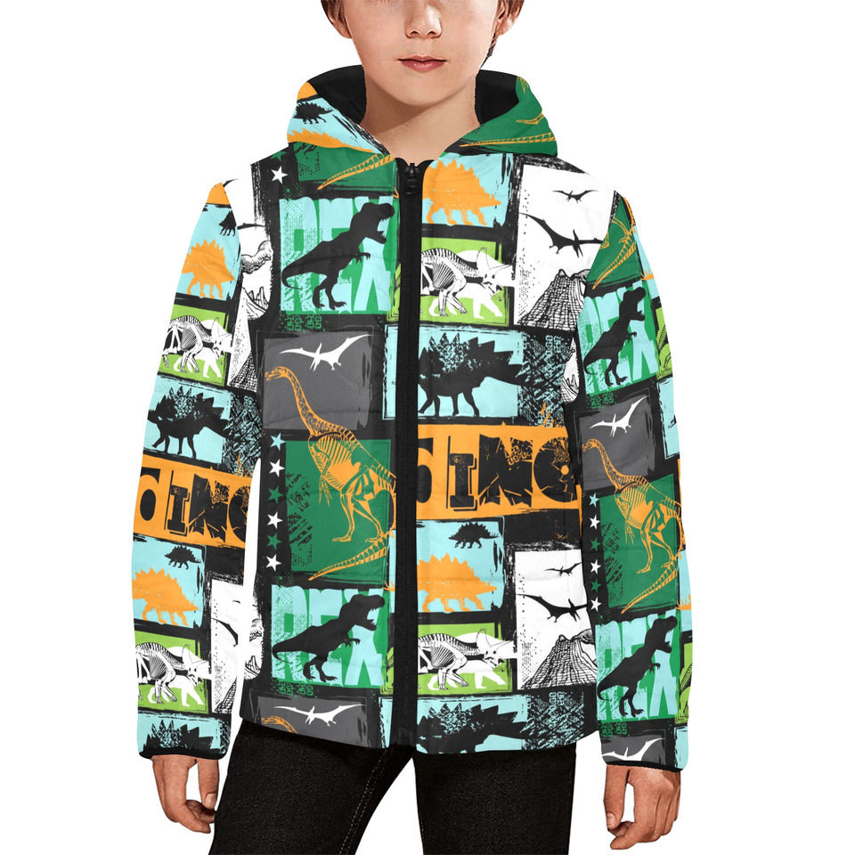 dinosaurs print pattern Kids' Boys' Girls' Padded Hooded Jacket