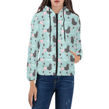 poodle dog green background Women's Padded Hooded Jacket