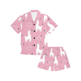 Llama Alpaca pink background Kids' Boys' Girls' V-Neck Short Pajama Set