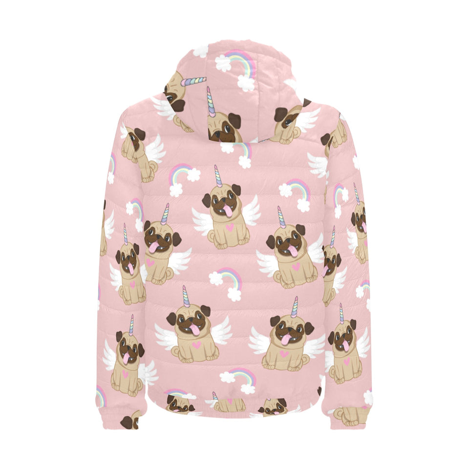 Cute unicorn pug pattern Men's Padded Hooded Jacket