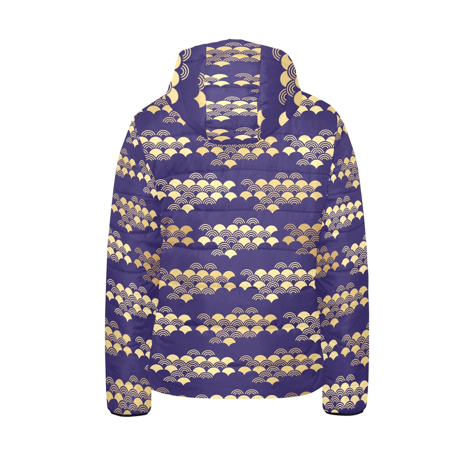 Beautiful japanese fan pattern Kids' Boys' Girls' Padded Hooded Jacket