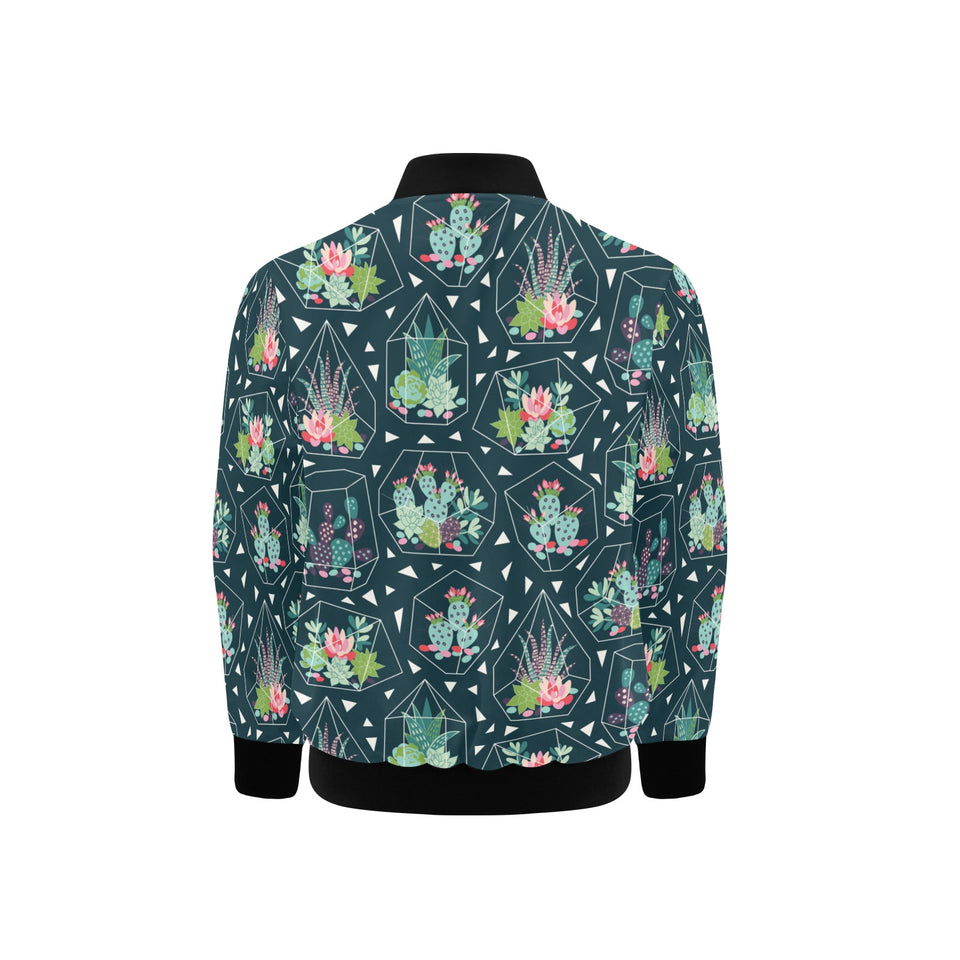 Cactus glass terrarium pattern Kids' Boys' Girls' Bomber Jacket