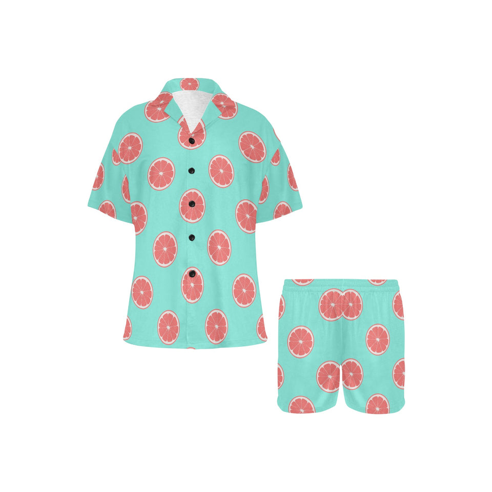 Grapefruit green background Women's V-Neck Short Pajama Set