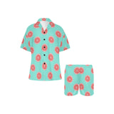 Grapefruit green background Women's V-Neck Short Pajama Set