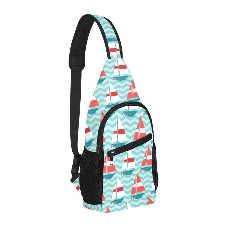 Red White sailboat wave background All Over Print Chest Bag