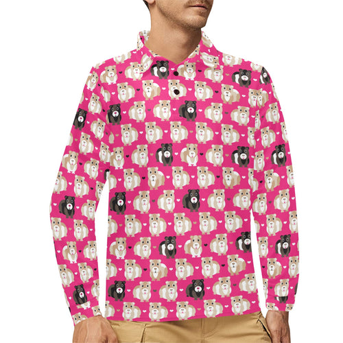 Guinea Pig Pattern Print Design 01 Men's Long Sleeve Polo Shirt
