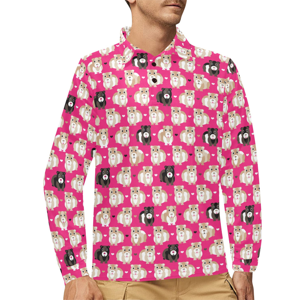 Guinea Pig Pattern Print Design 01 Men's Long Sleeve Polo Shirt