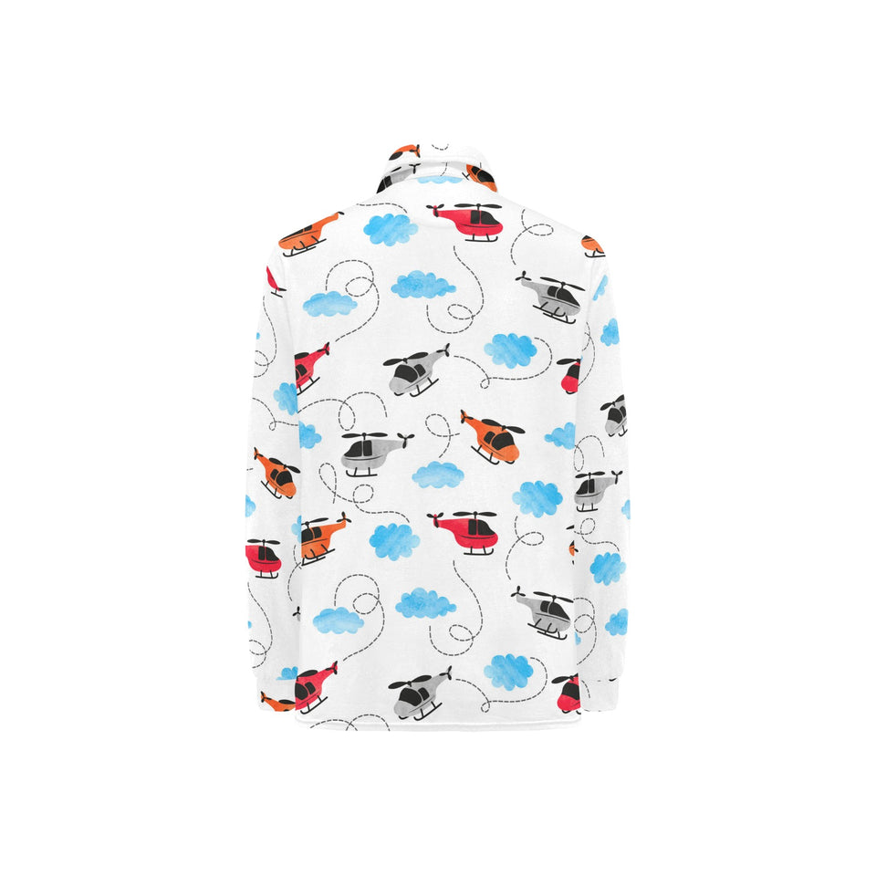 Watercolor helicopter cloud pattern Women's Long Sleeve Polo Shirt
