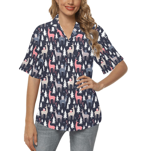 Deers Winter Christmas pattern Women's All Over Print Hawaiian Shirt