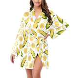 Corn Pattern Print Design 05 Women's Long Sleeve Belted Night Robe
