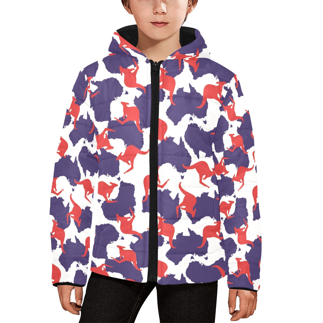 Kangaroo Australian pattern Kids' Boys' Girls' Padded Hooded Jacket