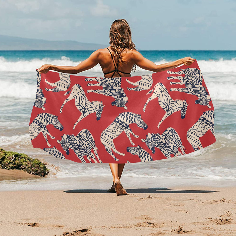 Zebra abstract red background Beach Towel