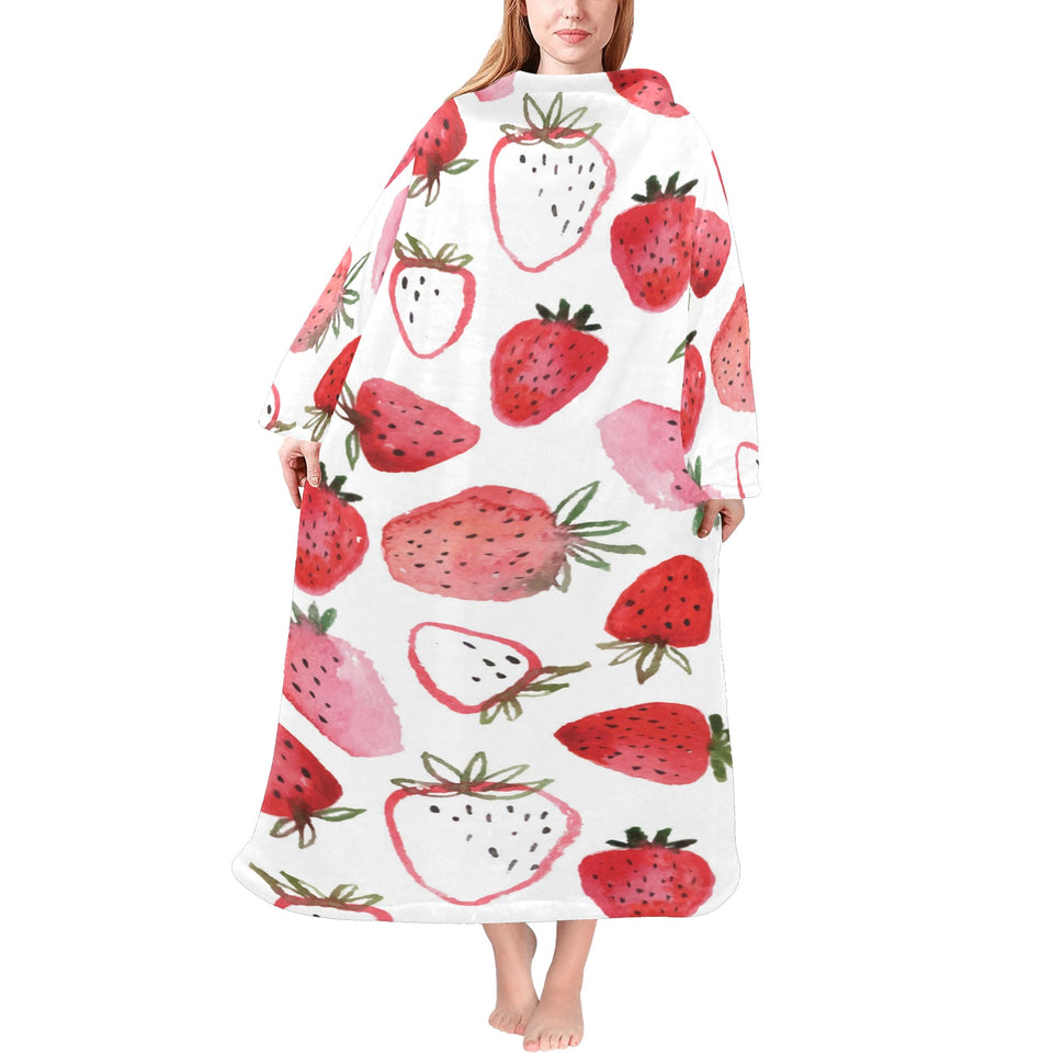 watercolor hand drawn beautiful strawberry pattern Blanket Robe with Sleeves