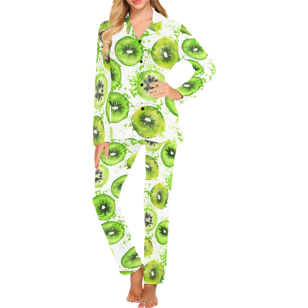 Watercolor kiwi pattern Women's Long Pajama Set