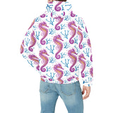 Purple seahorse blue coral pattern Men's Padded Hooded Jacket