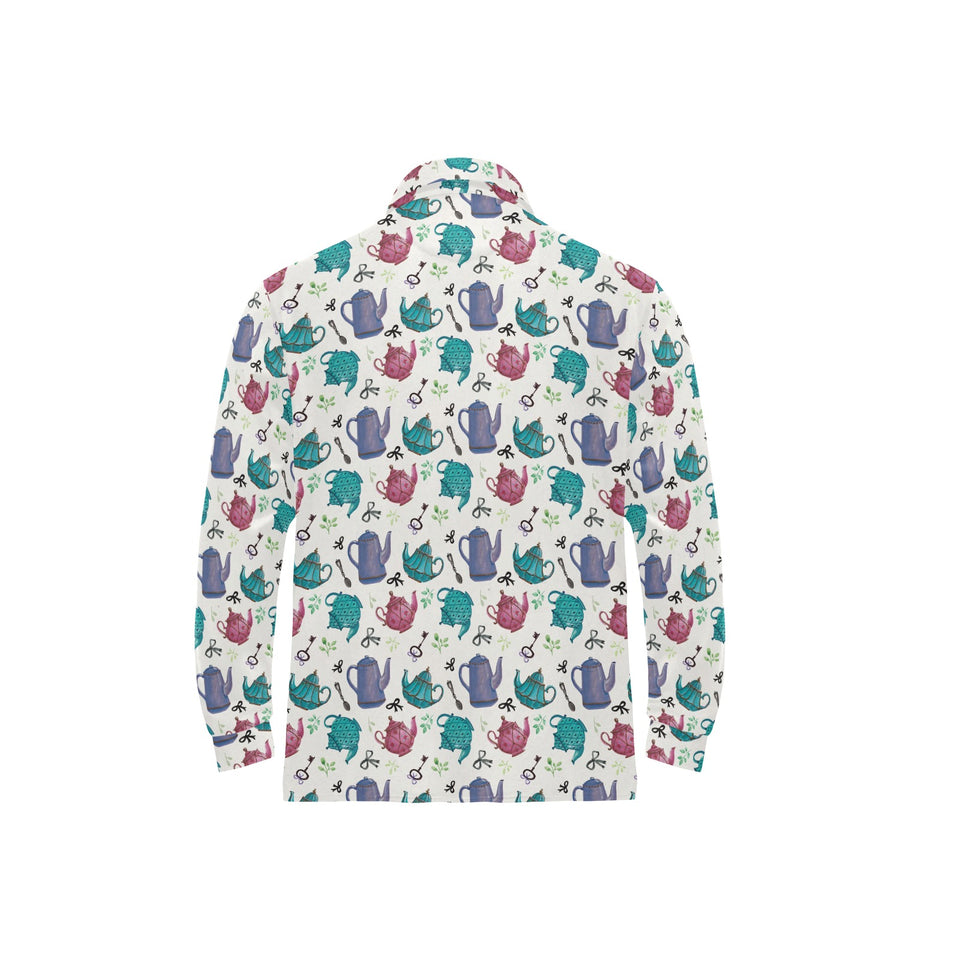 Tea pots Pattern Print Design 05 Men's Long Sleeve Polo Shirt