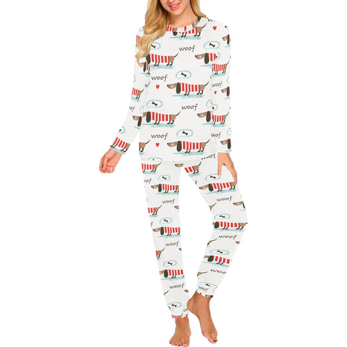Cute dachshund bone pattern Women's All Over Print Pajama Set