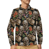 Skull rose humming bird flower pattern Men's Long Sleeve Polo Shirt