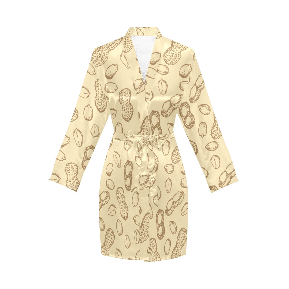 hand drawn peanuts pattern Women's Long Sleeve Belted Night Robe