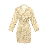 hand drawn peanuts pattern Women's Long Sleeve Belted Night Robe
