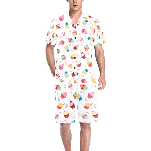 Cake cupcake design pattern Men's V-Neck Short Pajama Set