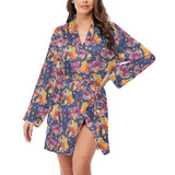 Goldfish Pattern Print Design 05 Women's Long Sleeve Belted Night Robe