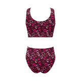 Lips Pattern Print Design 03 Chest Bowknot High Waisted Bikini Swimsuit