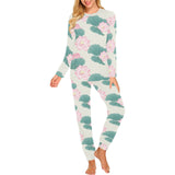 Pink lotus waterlily leaves pattern Women's All Over Print Pajama Set